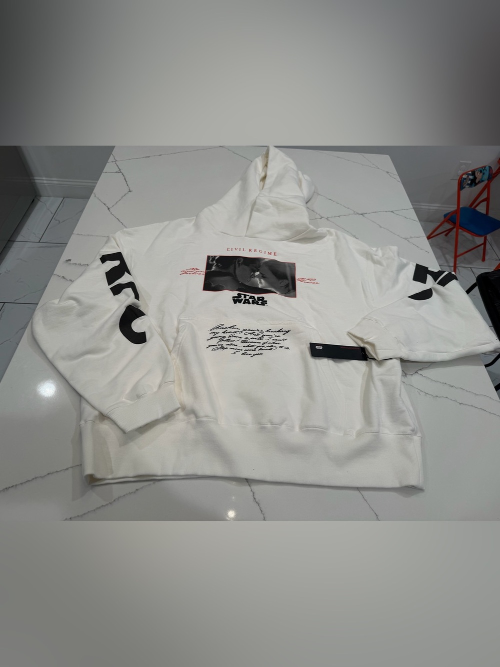 White Graphic Hoodie with Black Print
